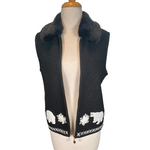 Vintage Eminent By Lisa Sweater Vest Women Small Black Boiled Wool Polar Bear - Picture 3 of 13